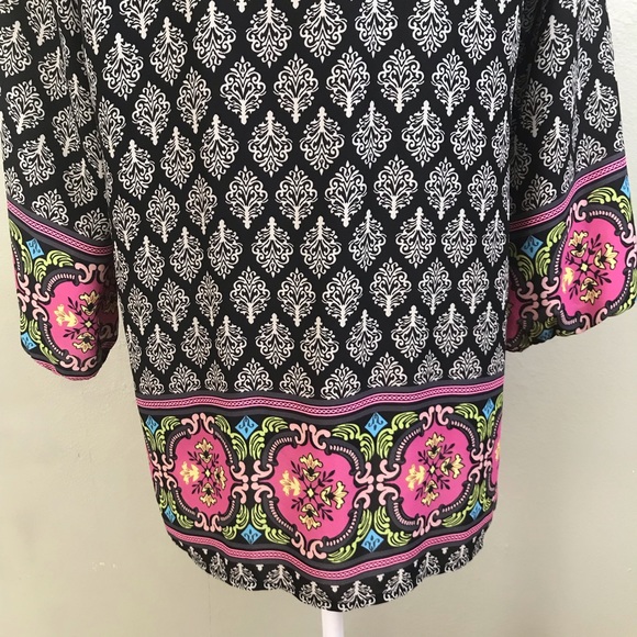 Black Rain Black Pink Boho Turnic Blouse Top M - Picture 4 of 6